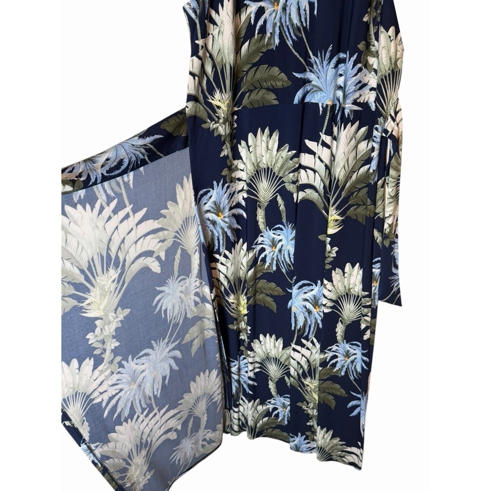 Tommy Bahama XL Tropical Palm Print Faux Wrap Maxi Dress Navy Blue Sleeveless - Picture 7 of 11